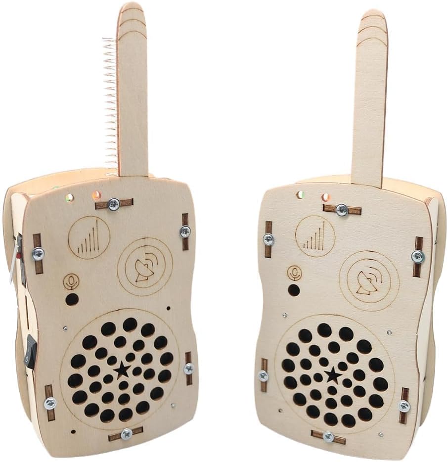 Annisoka DIY STEM Wooden Walkie Talkies Kit front view showing completed build