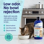 NuLife Natural Pet Health salmon oil bottle showcasing fluid ounce size details