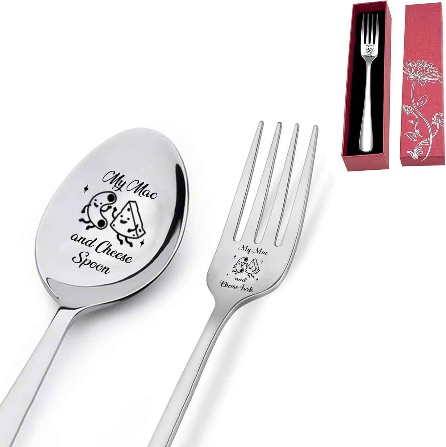 Qiuhgzjx My Mac and Cheese engraved stainless steel spoon and fork set