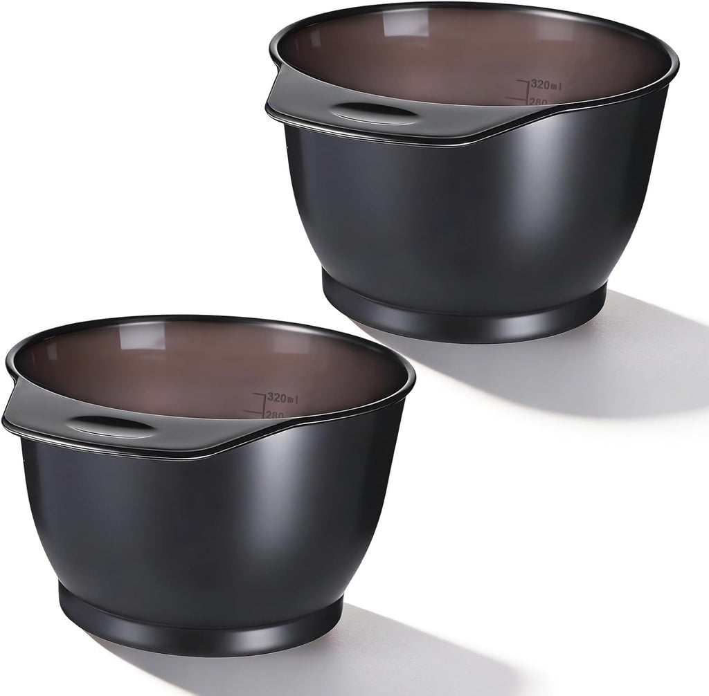 Qulkws plastic hair color mixing bowl set front view showing transparent black design.