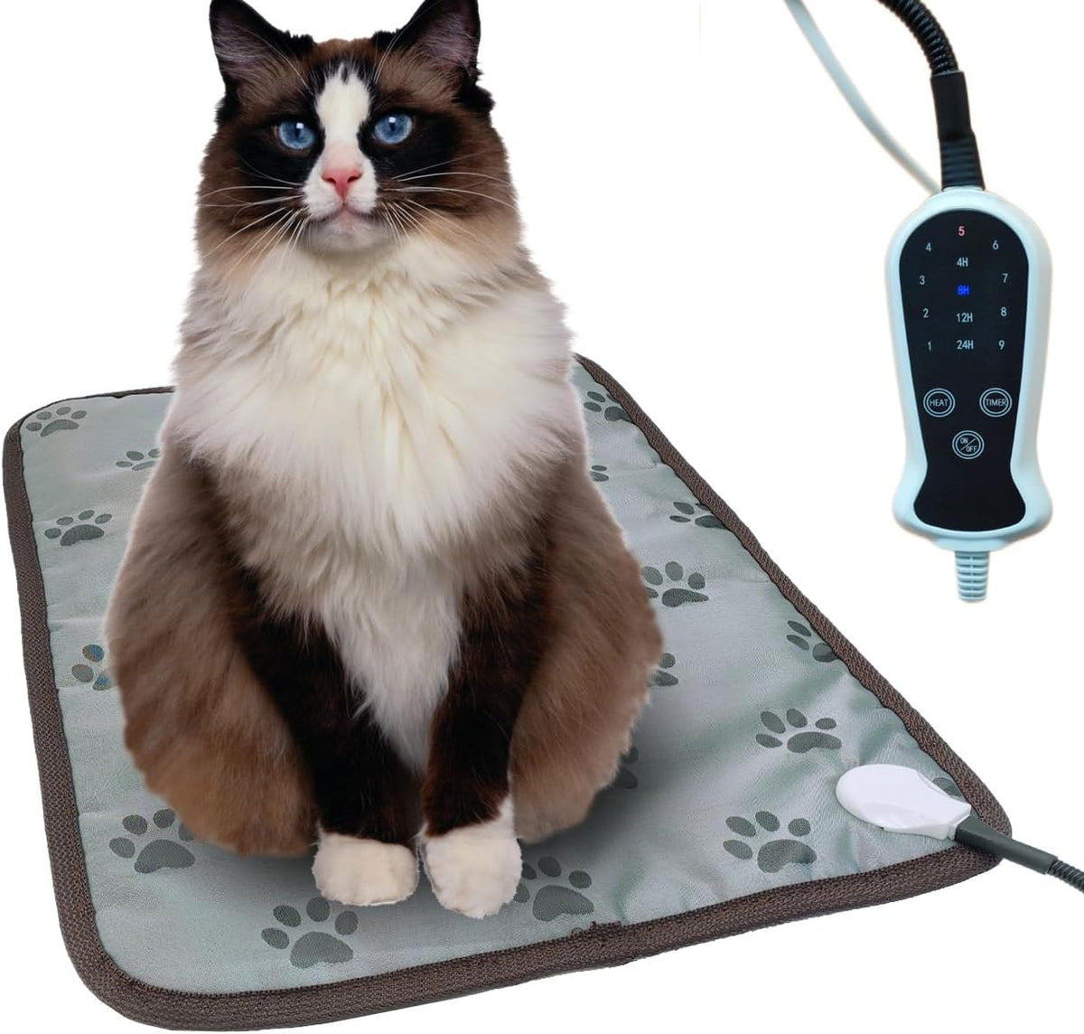 Deoman electric pet heating pad front view showing the waterproof mat and digital controller.
