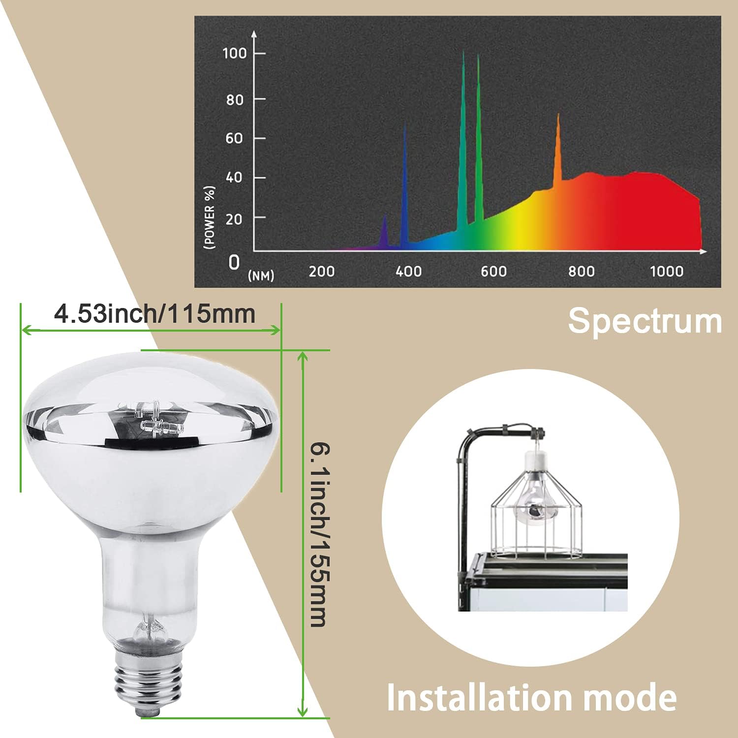 MIXJOY 160 Watt self ballasted sun light bulb for reptile terrariums and vivariums