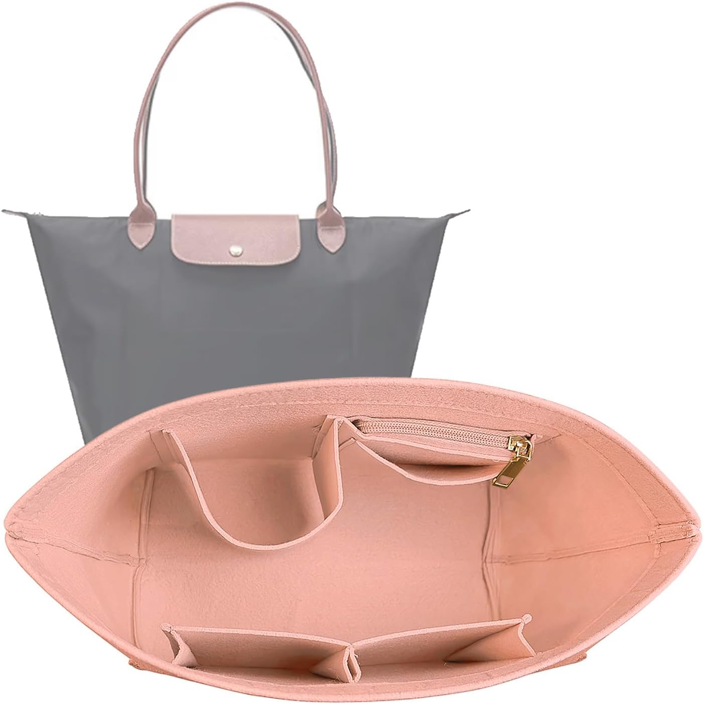 Lckaey purse organizer insert front view pink felt handbag shaper