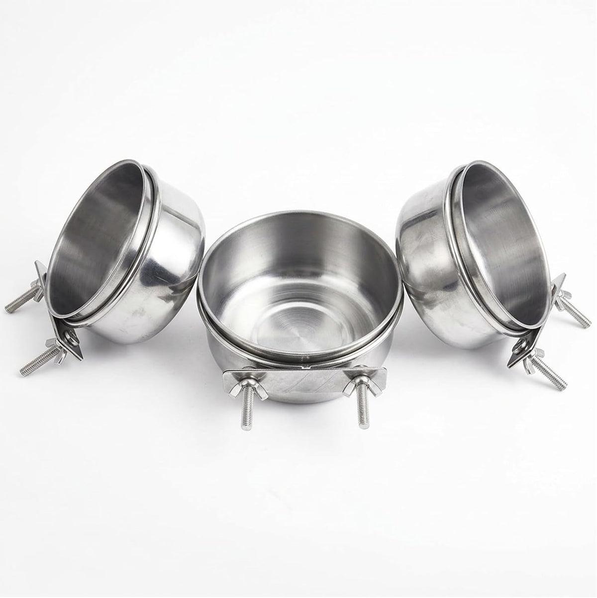 3 Pcs Stainless Steel Bird Feeding Cups with Clamp Holder - Birdcage Food Water Dish Bowls for Cockatiel Parakeet Macaw Finches Lovebirds Small Animals - Image 1