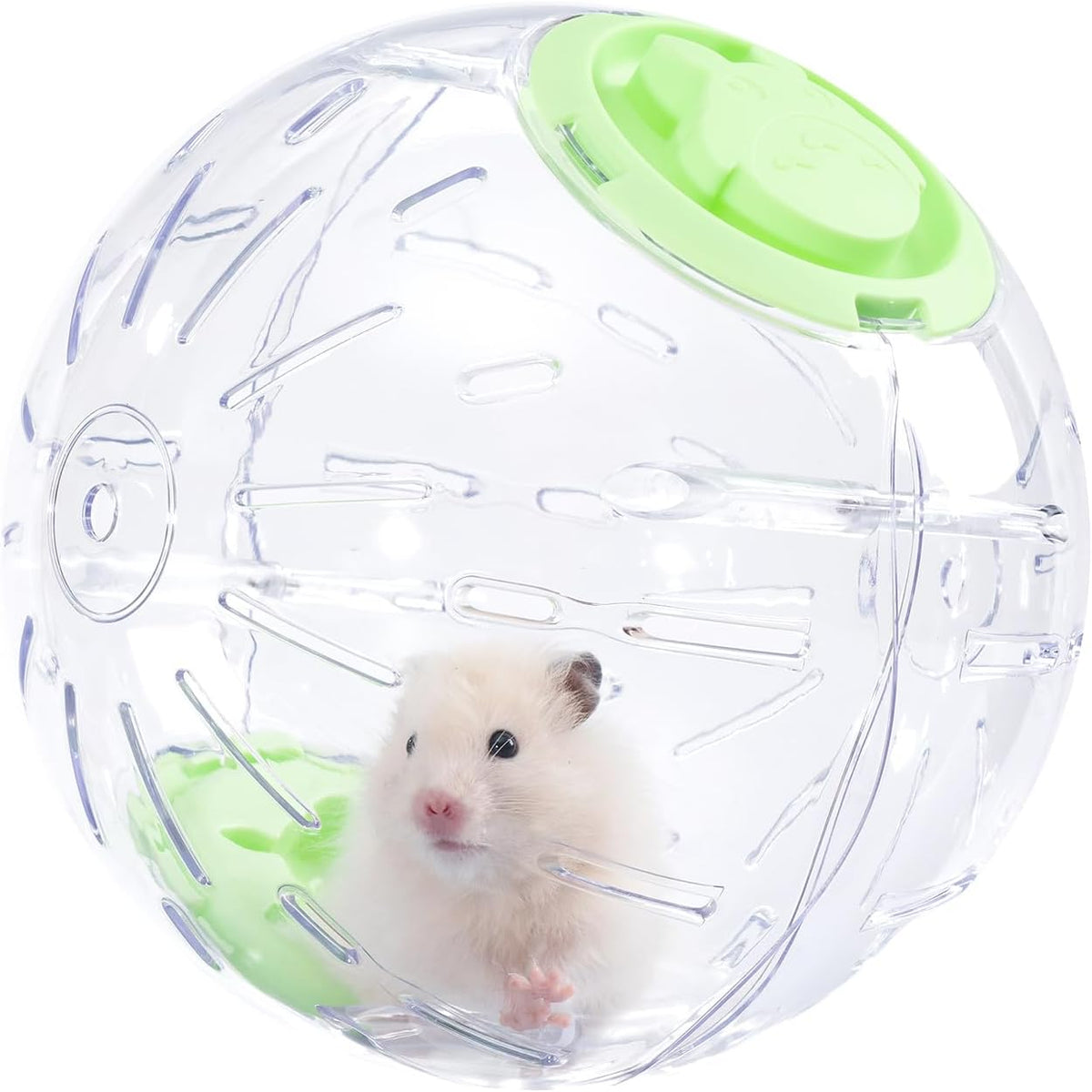JOUSONTY hamster exercise ball front view showing transparent green plastic shell
