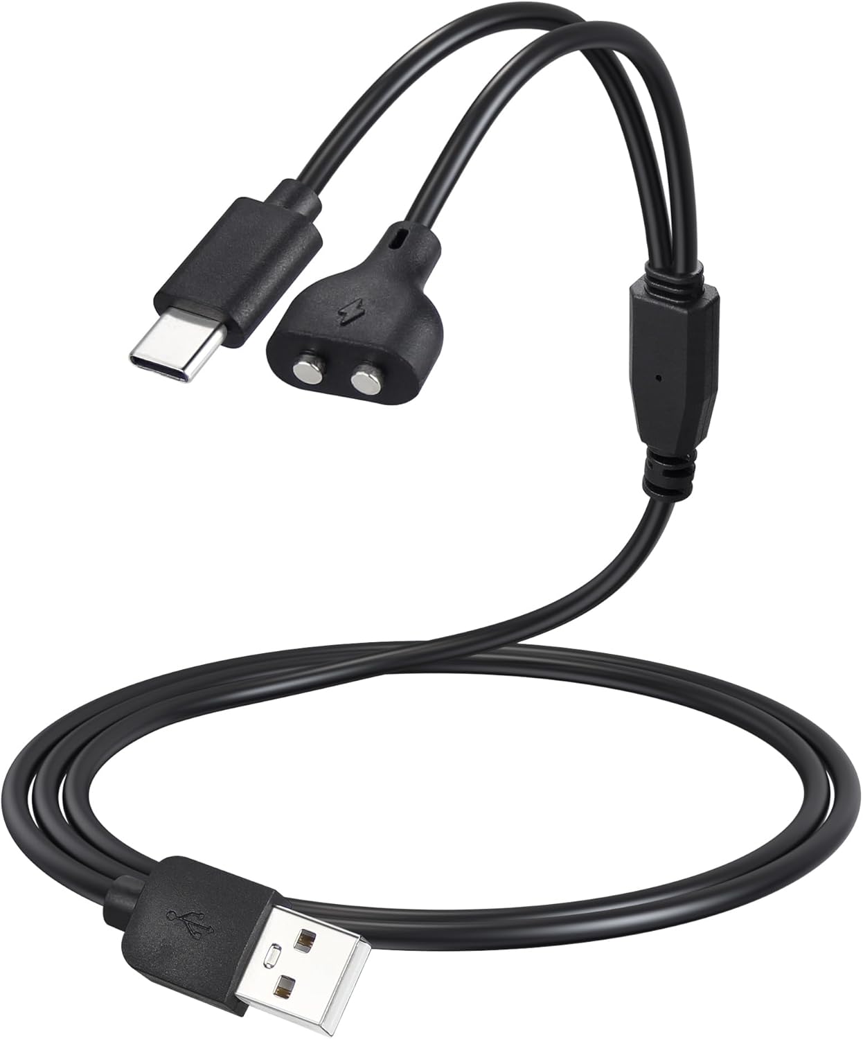 Defydayer 2-in-1 dog training collar charging cable front view showing magnetic and USB-C connectors.