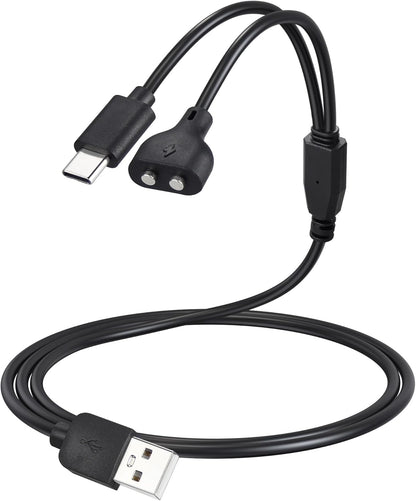 Defydayer 2-in-1 dog training collar charging cable front view showing magnetic and USB-C connectors.