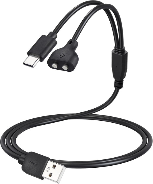 Defydayer 2-in-1 dog training collar charging cable front view showing magnetic and USB-C connectors.