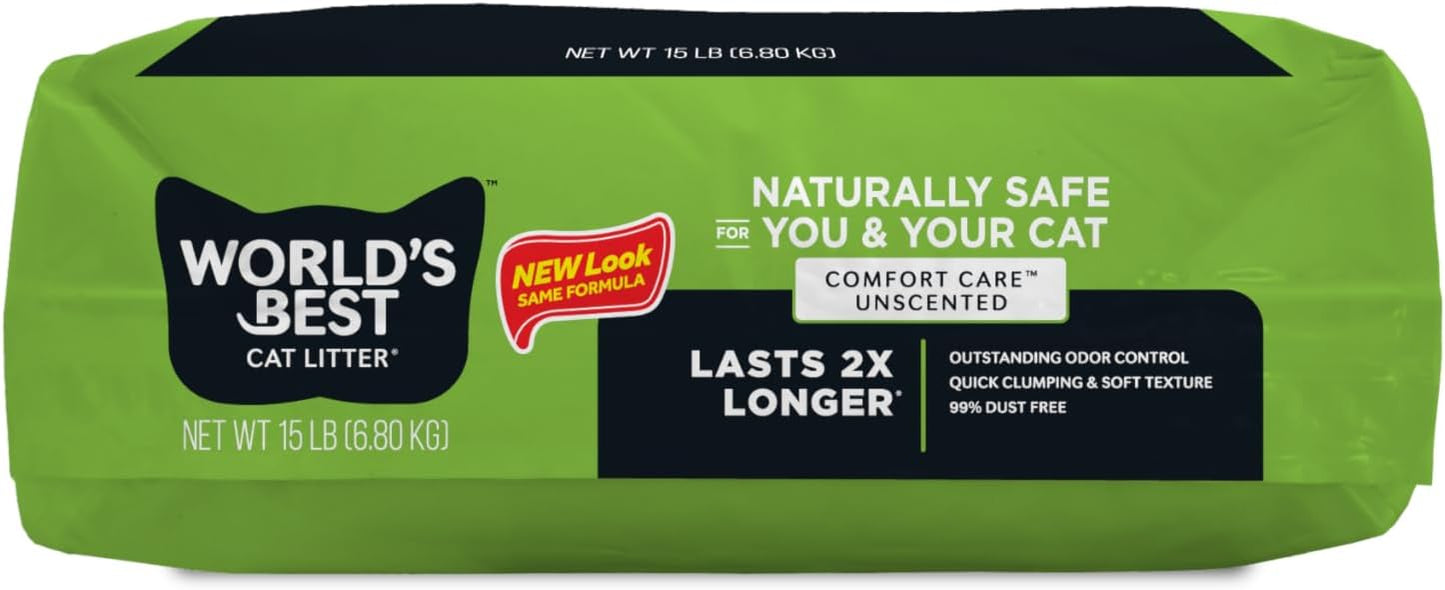 WORLD'S BEST CAT LITTER Comfort Care Unscented 15-Pounds - Natural Ingredients, Quick Clumping, Flushable, 99% Dust Free & Made in USA - Long-Lasting Odor Control & Easy Scooping - Image 9