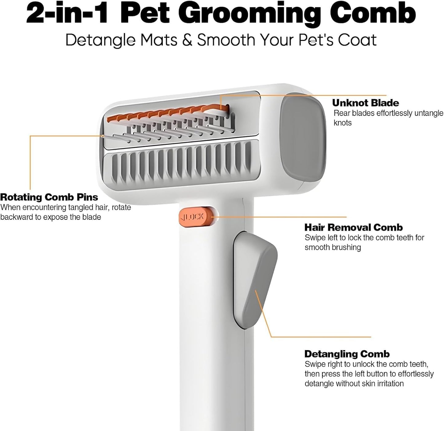 Generic pet grooming comb teeth detail for detangling