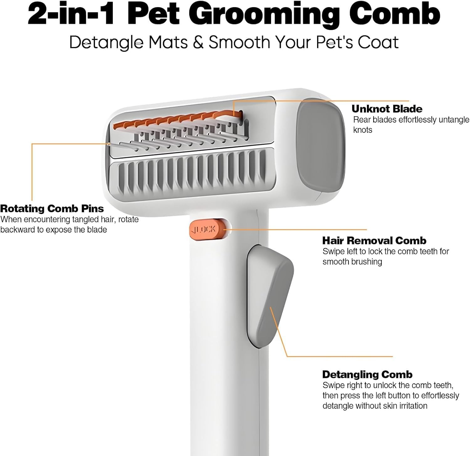 Generic pet grooming comb teeth detail for detangling