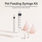 Hand rearing pet nursing set for squirrels and rabbits.