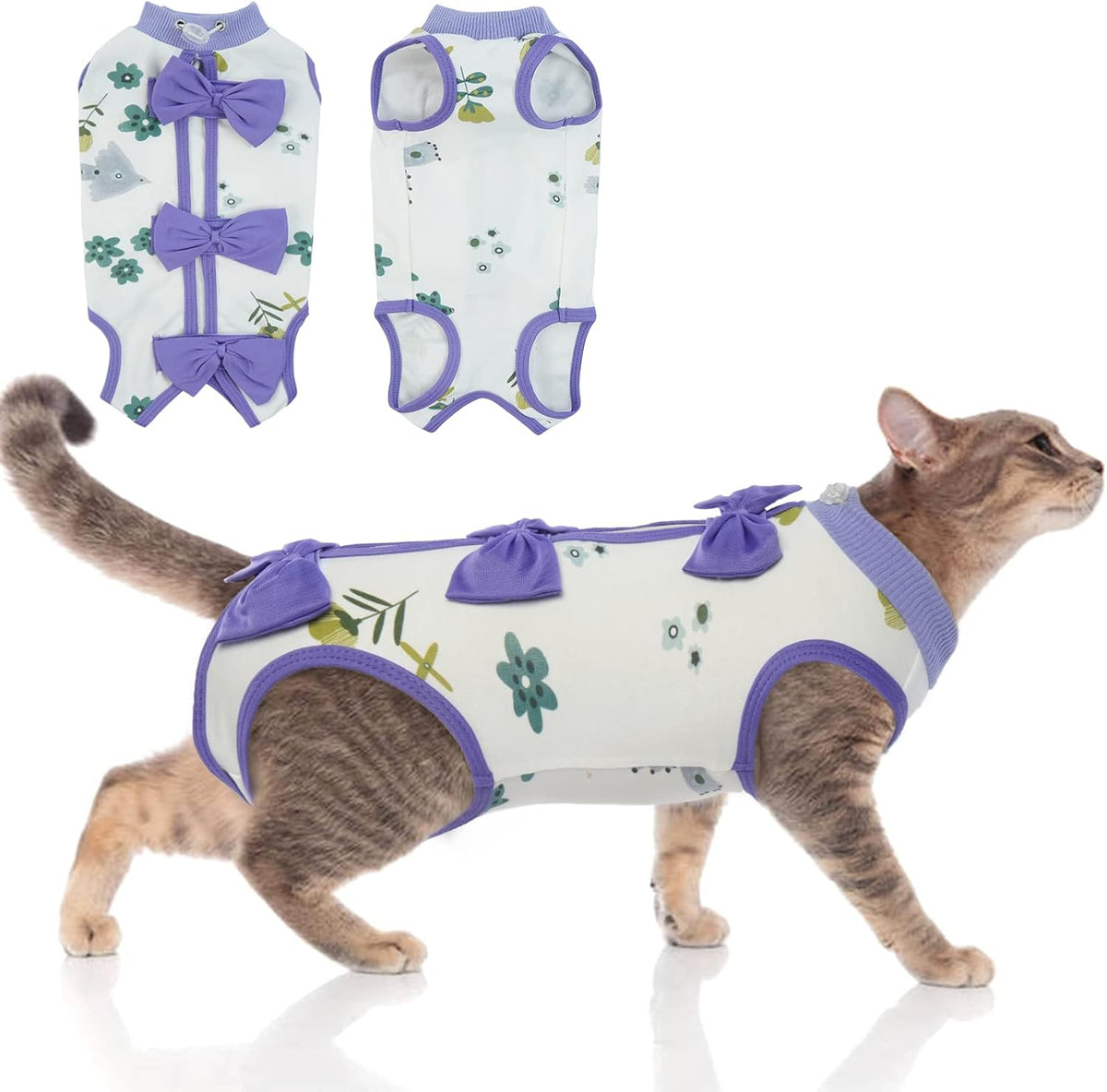 DENTRUN Cat Surgery Recovery Suit Female Male Soft Onesie, Kitten Surgical Collar Cone Alternative Shirt, Abdominal Wounds Anti-Licking Pajama for Small Pets Spay, Cat Body Suit Post Surgery - Image 10