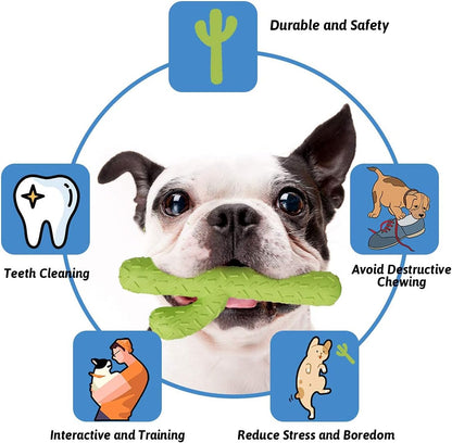 Durable green cactus-shaped dog toy for medium and large breeds