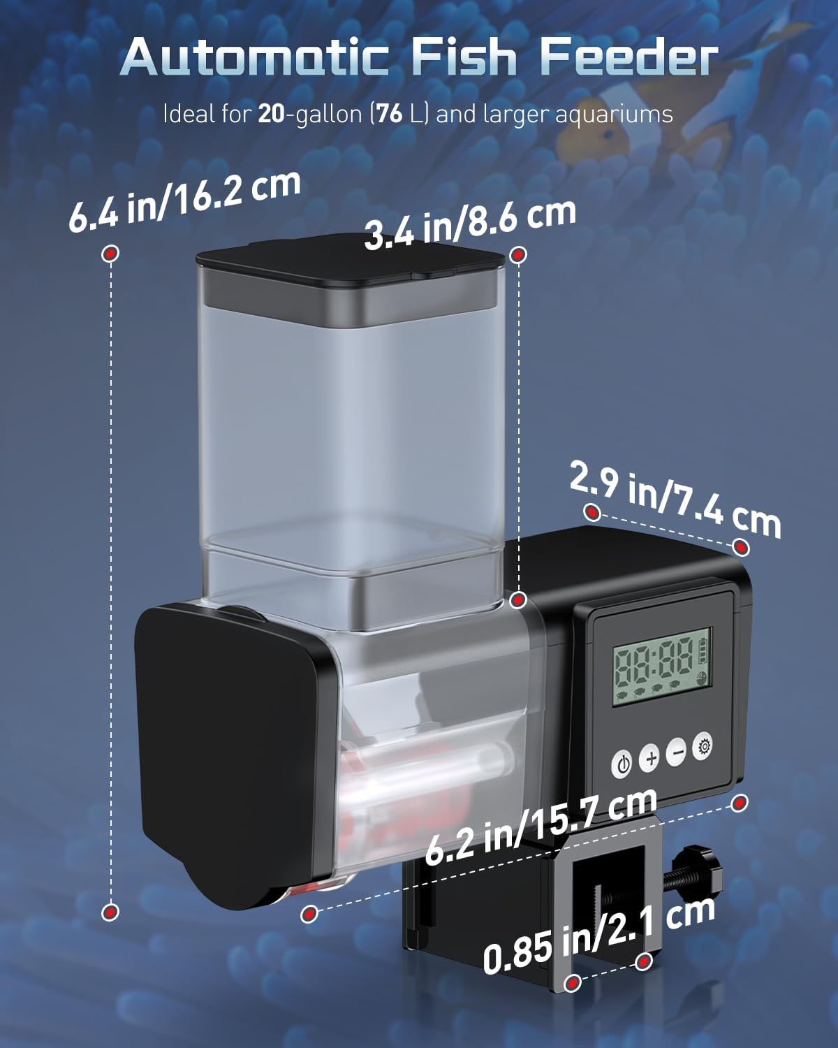 Pawfly aquarium auto food dispenser showing interchangeable spiral pushers