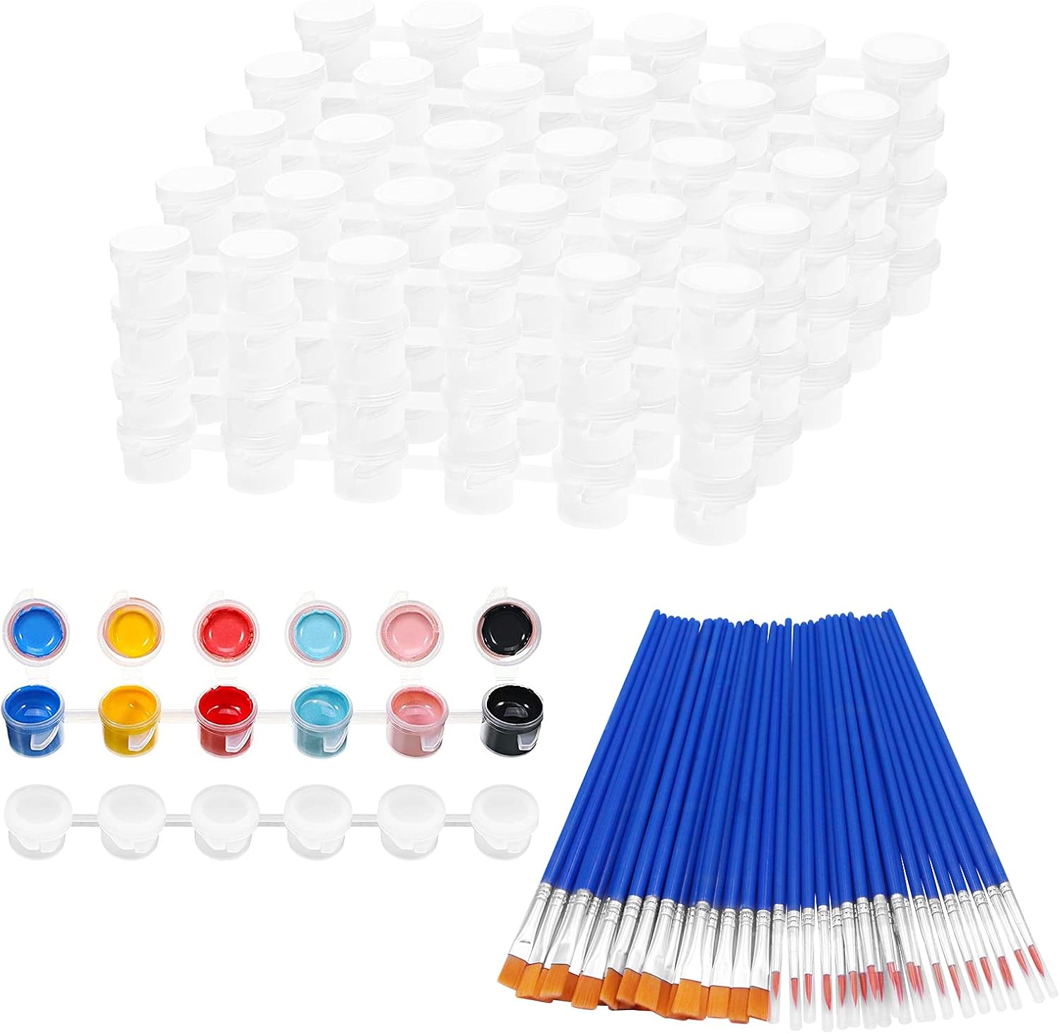 Draupnir empty paint pots strips and paint brushes kit front view for school arts and crafts supplies.