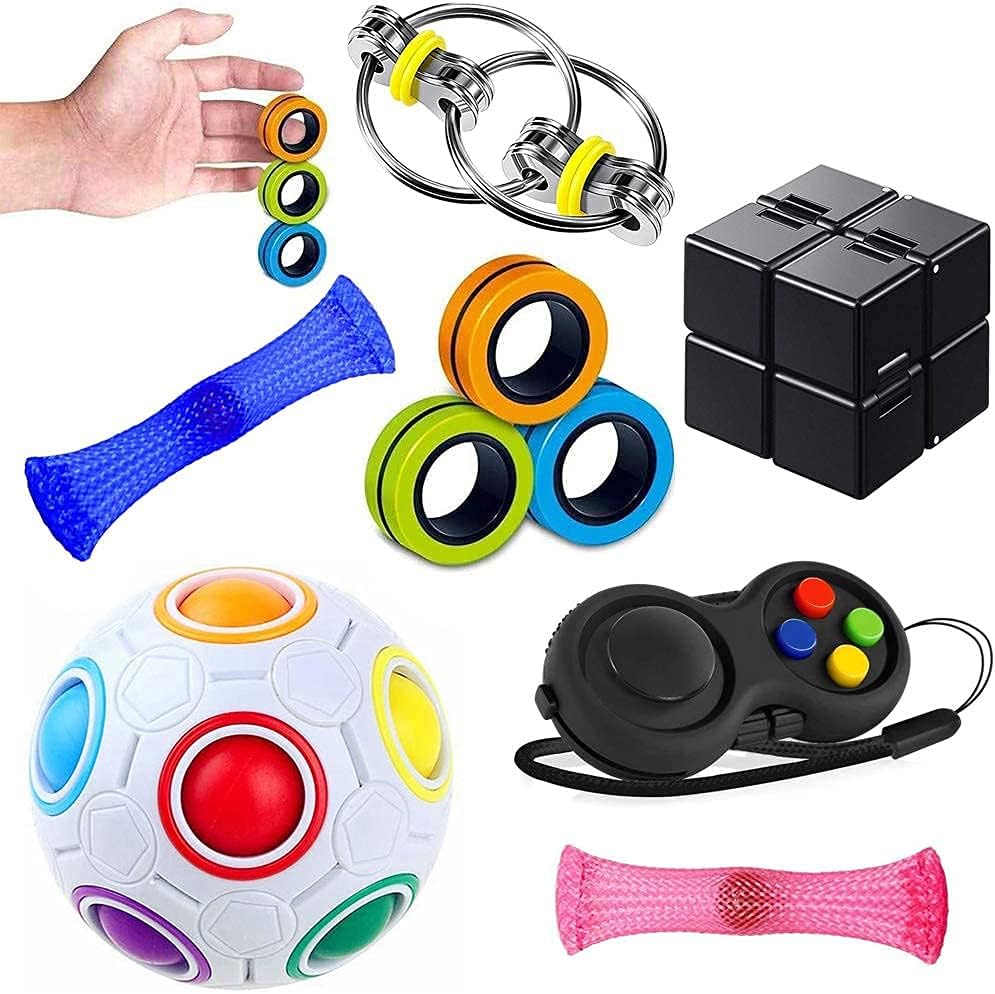 Jiangrui sensory fidget toys 7 pack set front view showcasing the complete stress relief bundle.