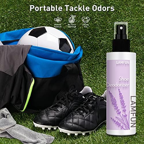 LamFun foot and shoe deodorant application on sports sneakers