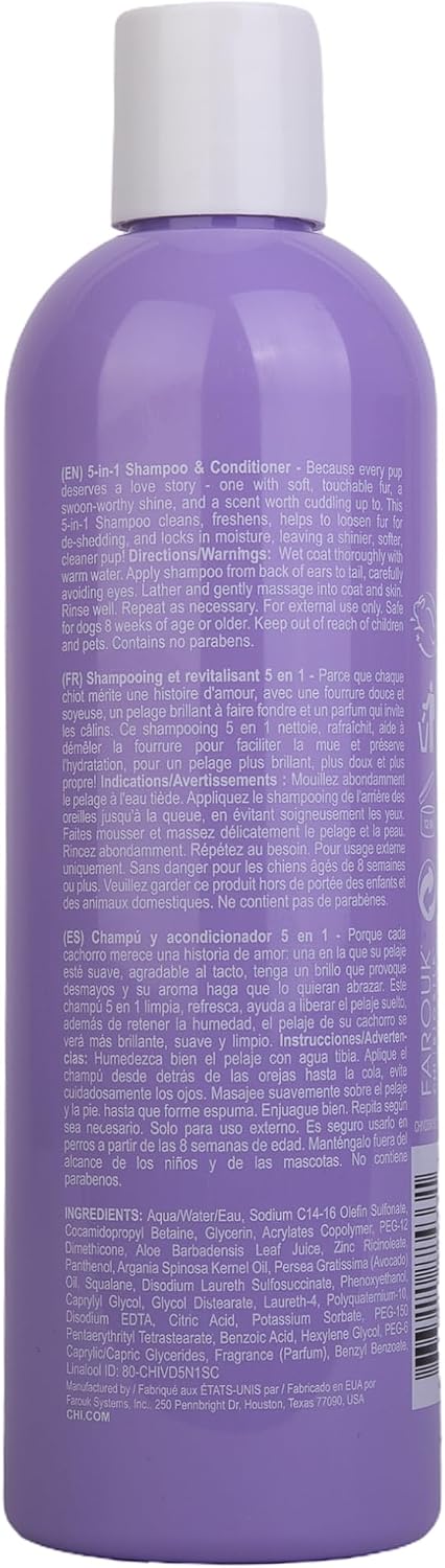 pH balanced moisturizing dog shampoo bottle on white background