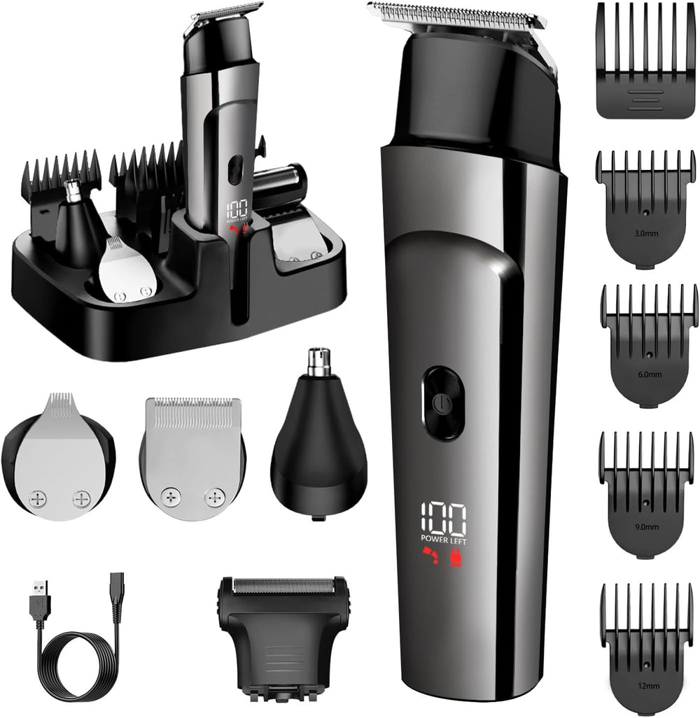 7d24hcare 5 in 1 beard trimmer for men front view showing digital LED power display