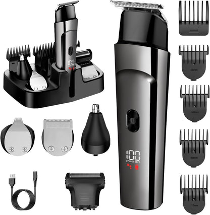 7d24hcare 5 in 1 beard trimmer for men front view showing digital LED power display