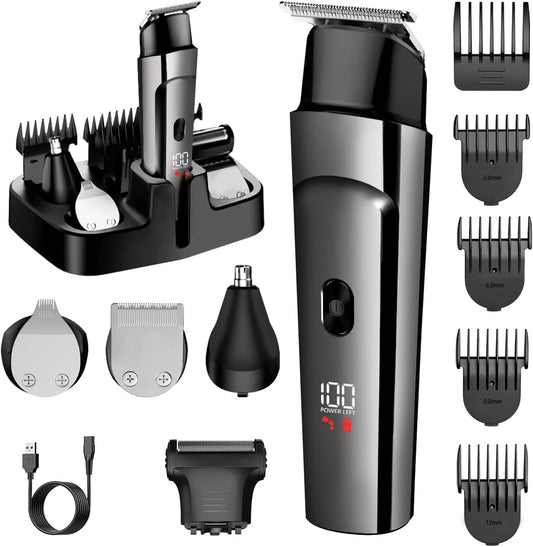 7d24hcare 5 in 1 beard trimmer for men front view showing digital LED power display