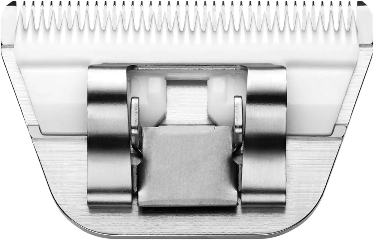 Close up shot of the white ceramic thirty one tooth replacement cutter for professional pet clippers.