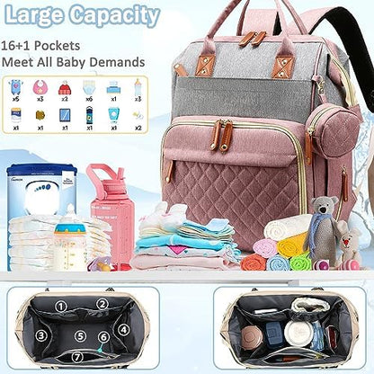 SHITIESHOU baby bag showing sixteen pocket organization and insulated bottle holders