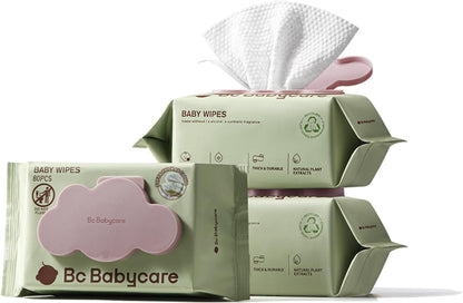 Bc Babycare Cloud Moist Baby Wipes, Thick & XL, 99% Water, Ultra-Hydrating, Unscented, Hypoallergenic for Sensitive Skin, Biodegradable, 3 Flip-Top, 240 Count - Image 1
