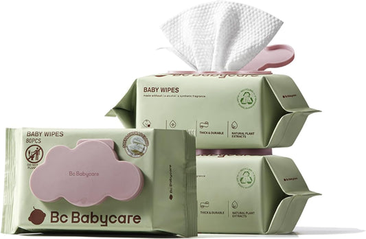 Bc Babycare Cloud Moist Baby Wipes, Thick & XL, 99% Water, Ultra-Hydrating, Unscented, Hypoallergenic for Sensitive Skin, Biodegradable, 3 Flip-Top, 240 Count - Image 1