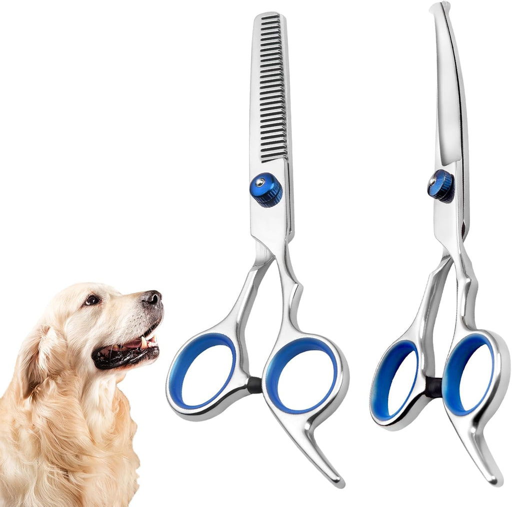 Erioscar curved pet grooming shears displaying the complete lightweight ergonomic design