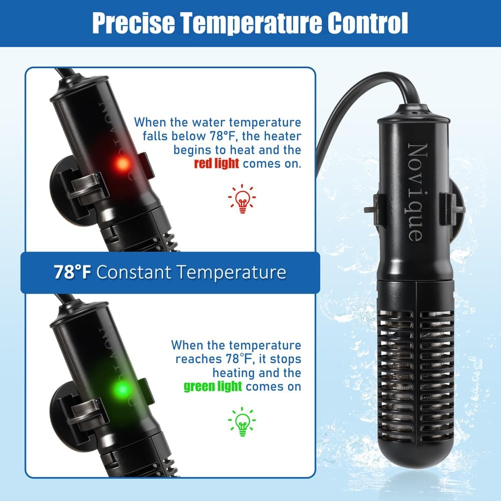 Submersible aquarium heater with suction cup attachment