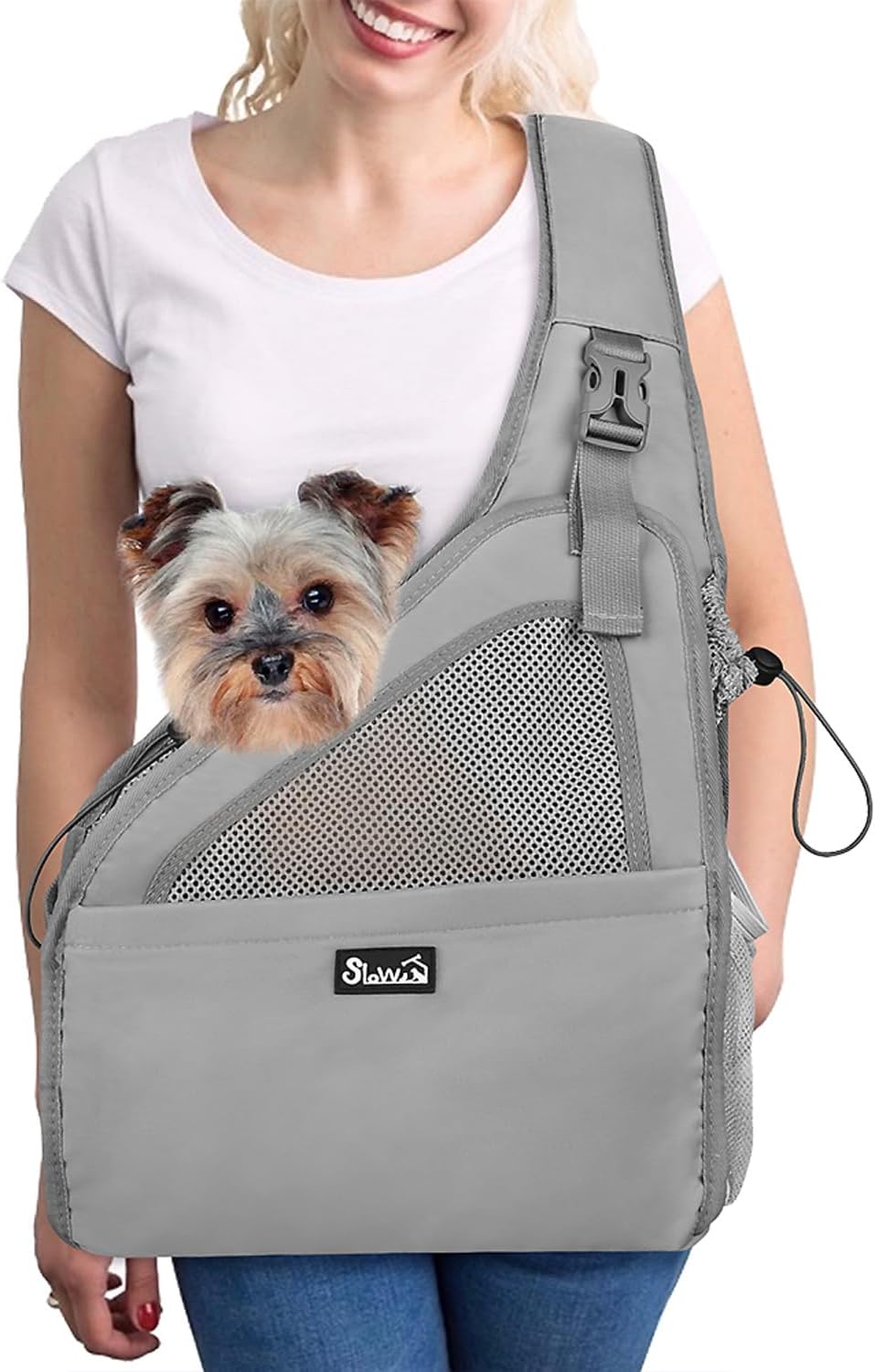 Lukovee Dog Slings for Small Dogs, Hard Bottom Support & Adjustable Soft Padded Shoudler Strap Dog Sling Carrier, Dog Purse with Button Closure & Zipper Pockets (for Pets up to 6 lbs, Black) - Image 11