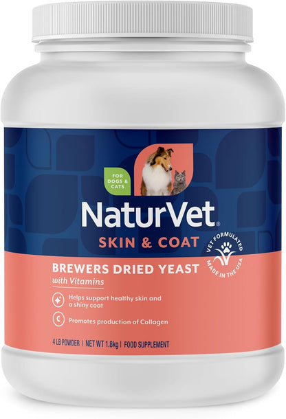 Healthy dog and cat enjoying NaturVet Brewers Dried Yeast nutritional powder