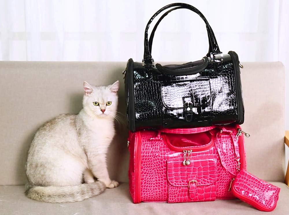 Pink PU leather dog purse with removable base pad