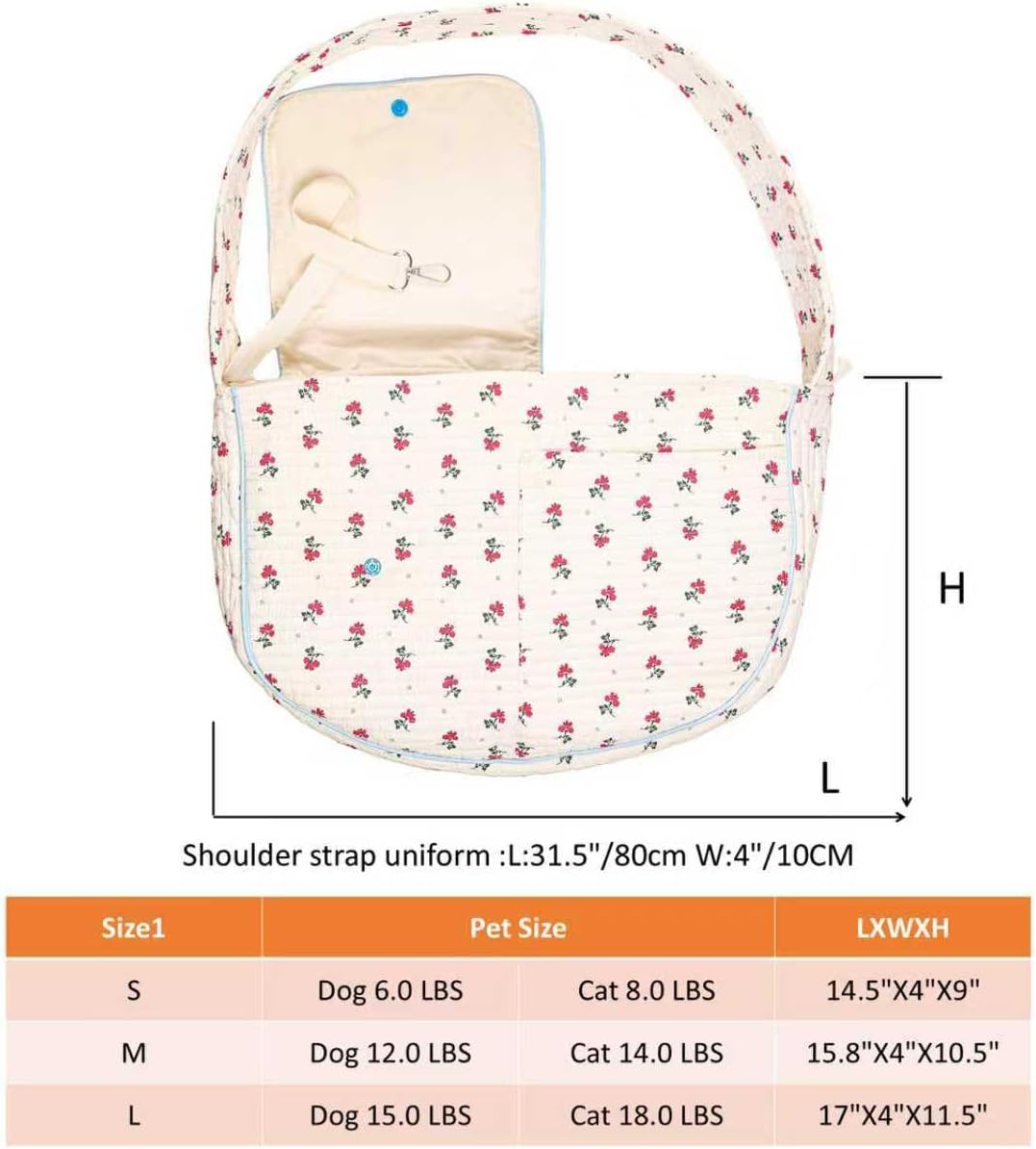 Hands-free floral cat sling carrier side profile