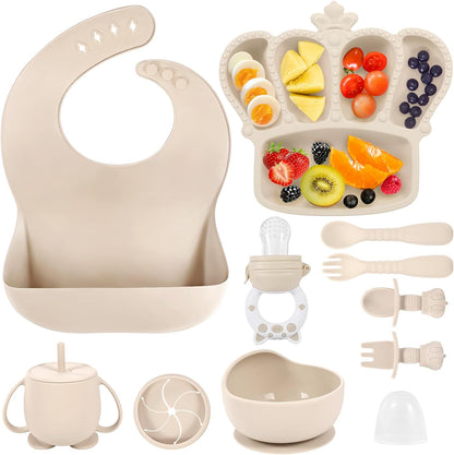Bxll 10 piece silicone baby feeding set front view