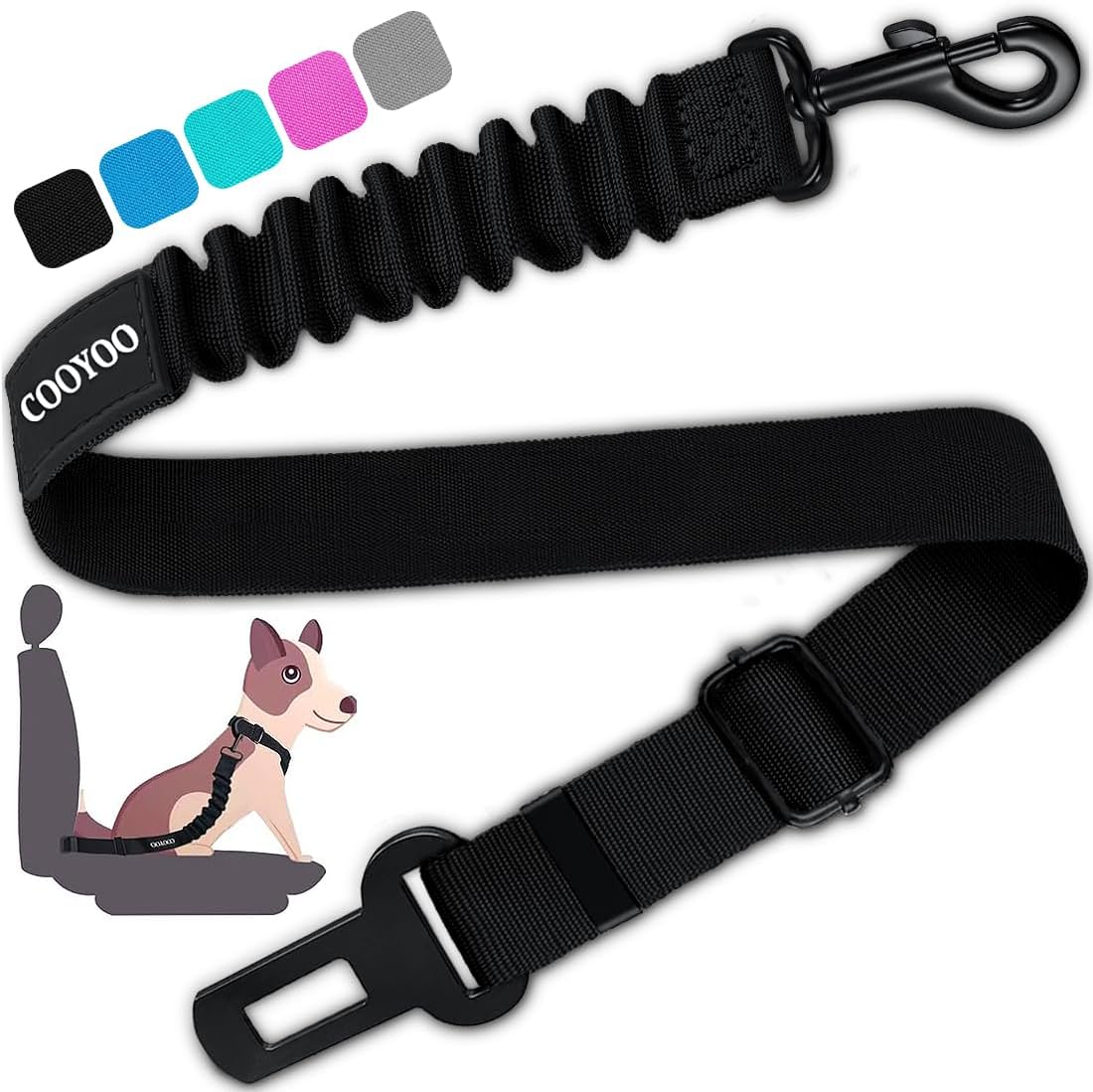 COOYOO Dog Seat Belt, Durability Retractable Dog Car Harness Adjustable Dog Seat Belt for Vehicle Nylon Pet Safety Seat Belts Heavy Duty & Elastic (1 Pack Black) - Image 10