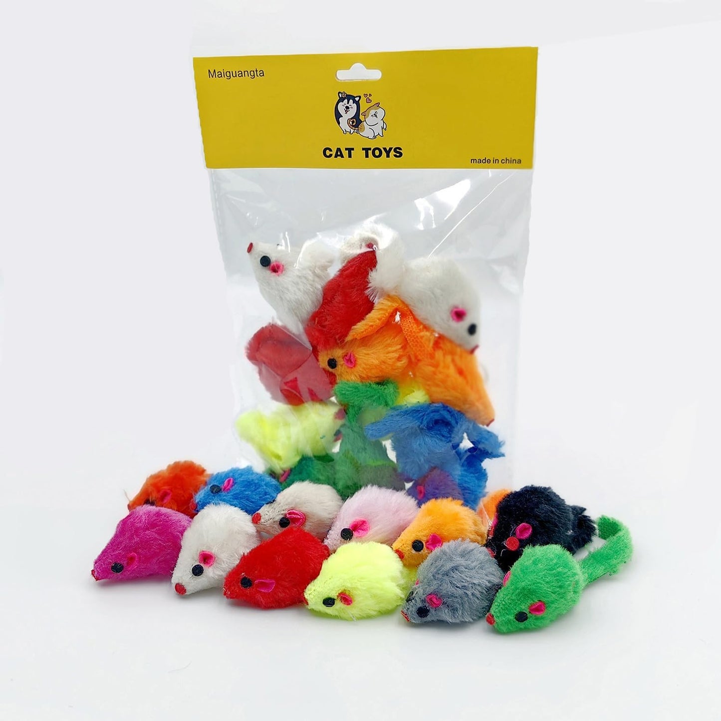 Maiguangta interactive cat mouse toys front view showing twelve colorful mice for indoor cats.