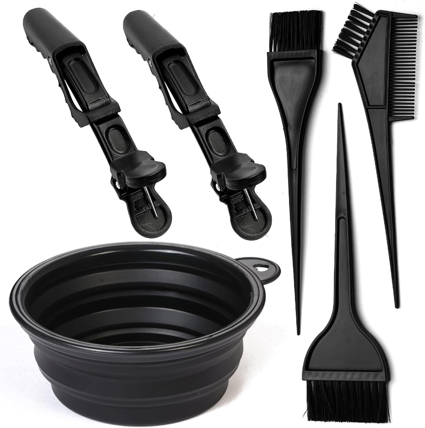 Yexixsr professional salon hair coloring dyeing kit front view featuring collapsible silicone bowl and synthetic brushes