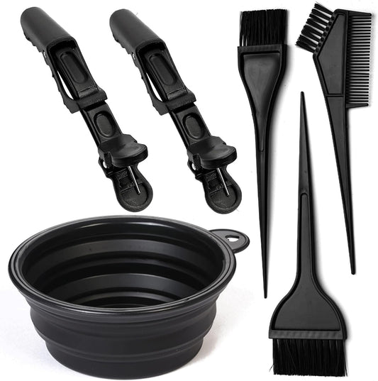 Yexixsr professional salon hair coloring dyeing kit front view featuring collapsible silicone bowl and synthetic brushes