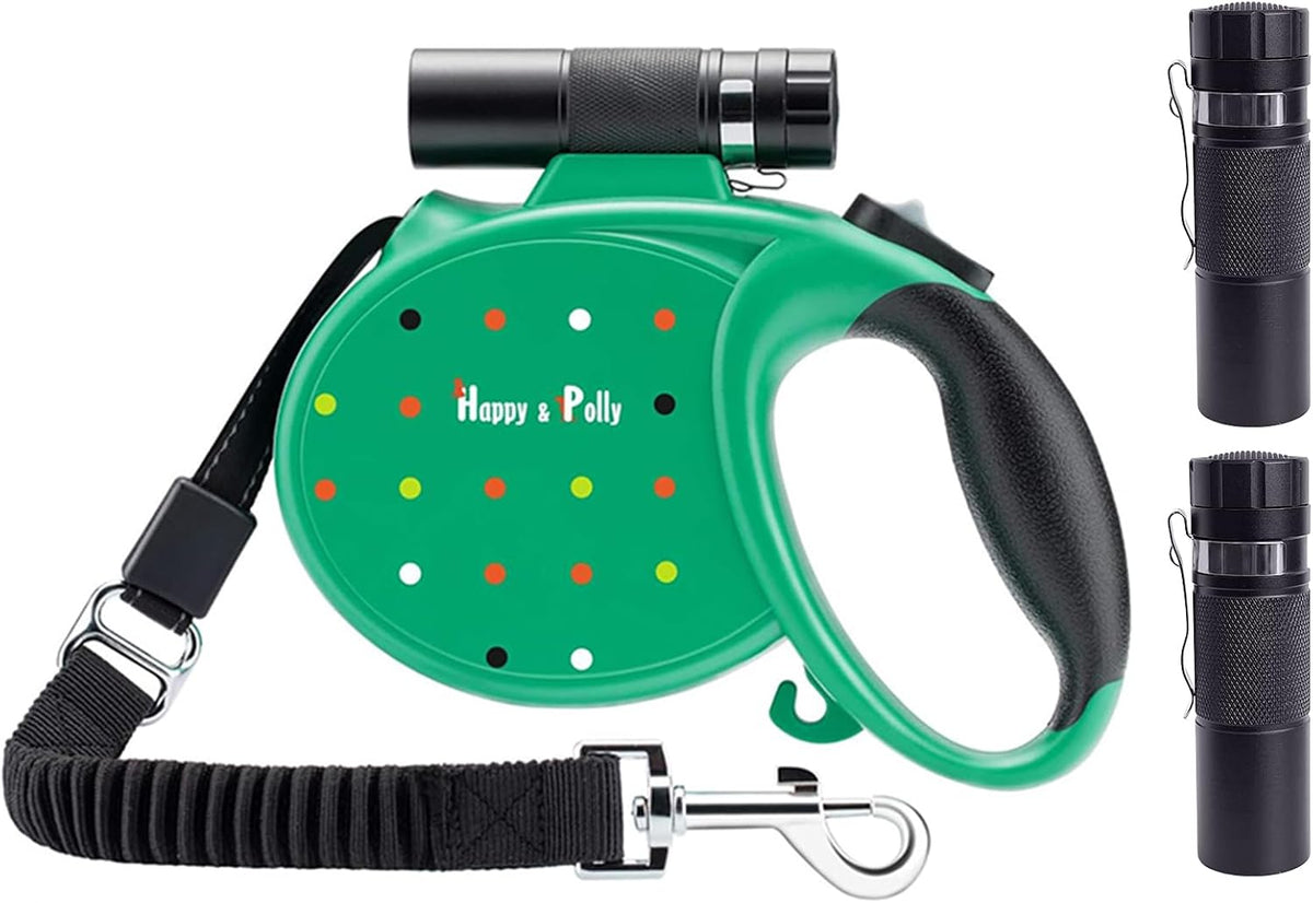 Happy and Polly retractable dog leash with flashlight front view