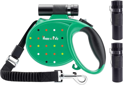 Happy and Polly retractable dog leash with flashlight front view