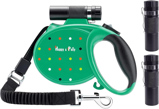 Happy and Polly retractable dog leash with flashlight front view