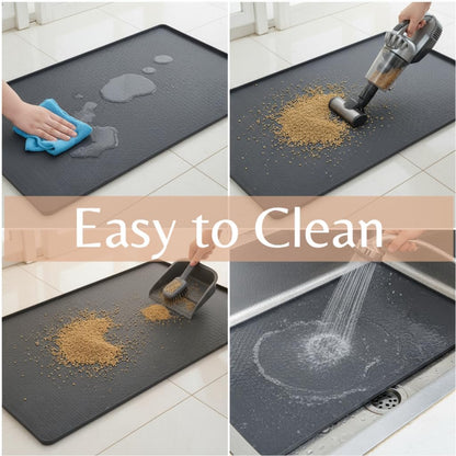 Kmiyivi heavy duty non toxic pet food mat with cat bowls on top