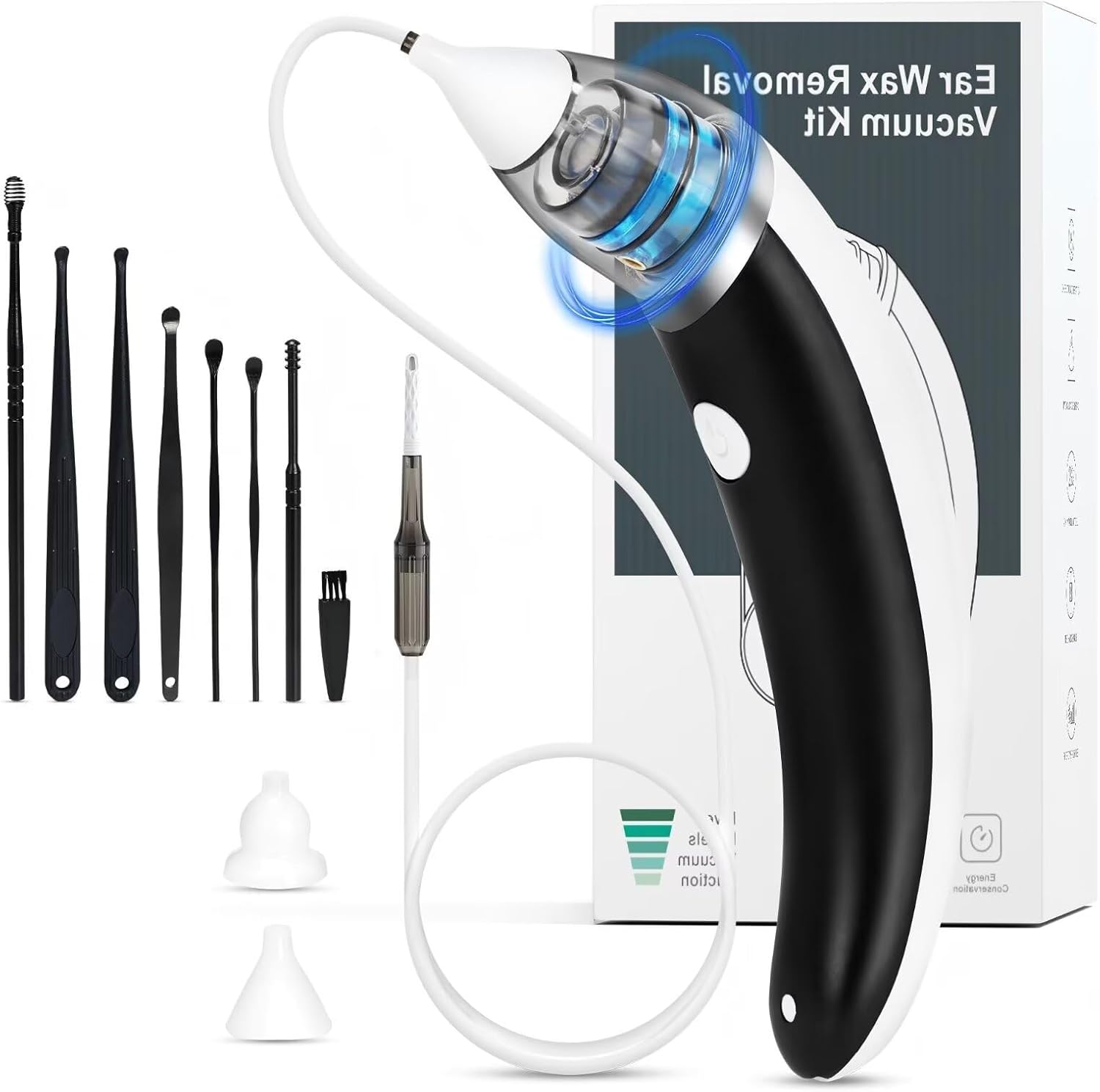 TEADZ Ear Vacuum Ear Wax Removal Kit front view showcasing the black electric device and adjustable control buttons