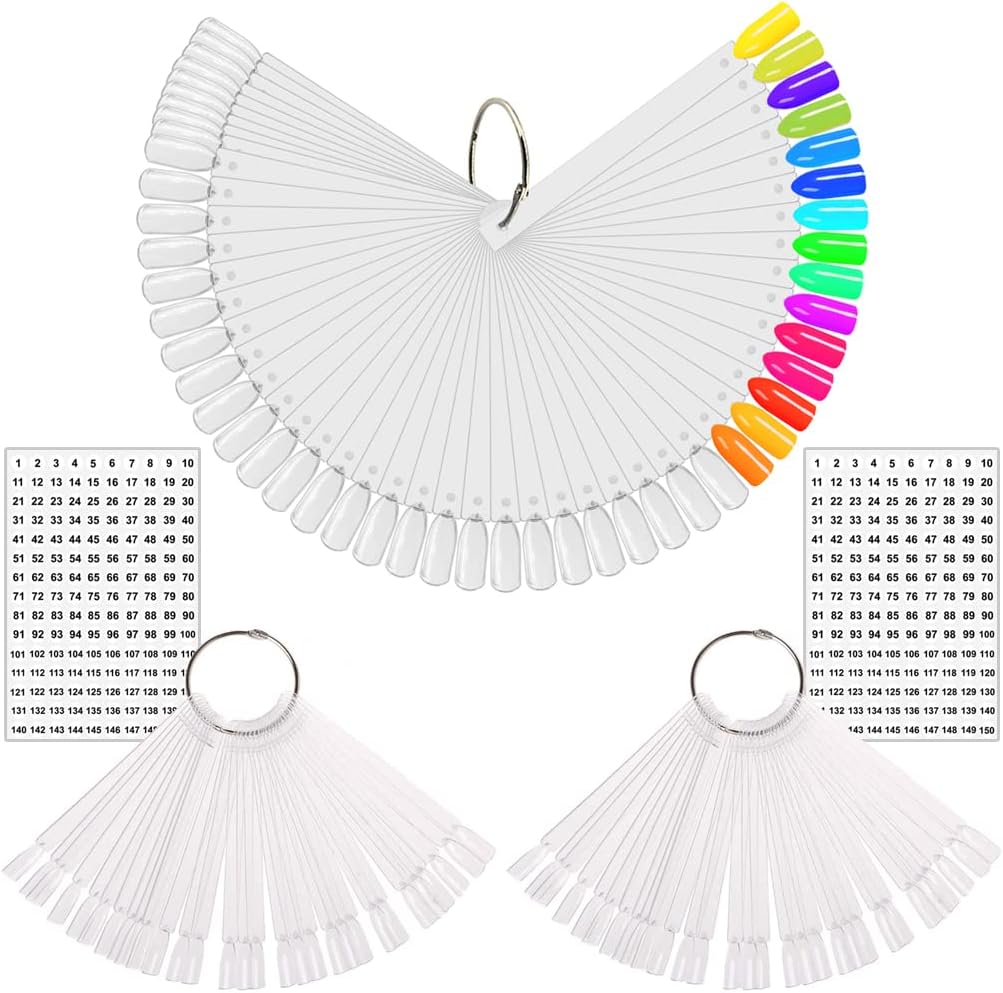 Kingmas 150 pieces clear nail swatch sticks with metal ring front view