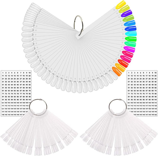 Kingmas 150 pieces clear nail swatch sticks with metal ring front view