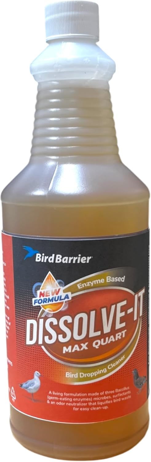 Bird Barrier Dissolve-It Max Enzyme Cleaner - Bird Dropping Cleaner - Dissolves Waste - Treat Affected Areas Before Installing Bird Control Products - Cleans pet stains - 1 Pint Makes 1/2 Gallon - Image 9