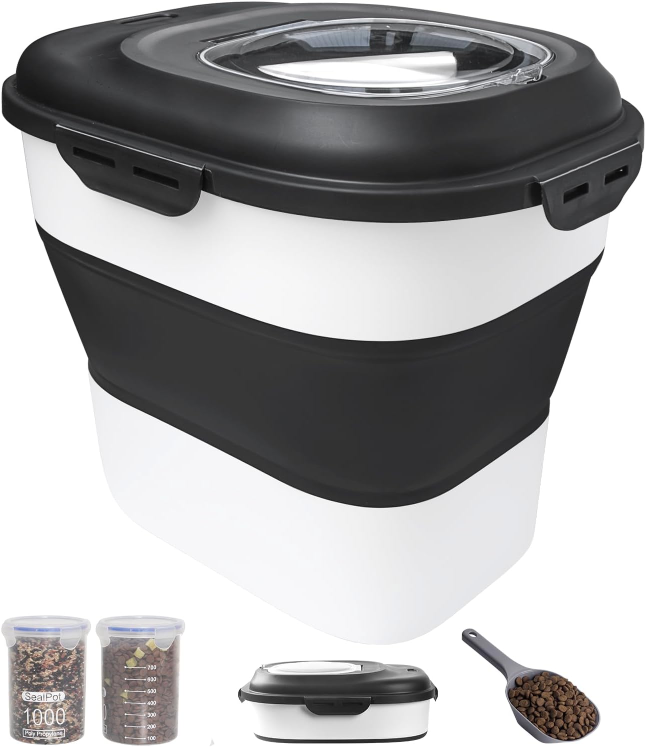 30-35 Lbs Dog Food Storage Container Collapsible Dog Food Container with Airtight Lids, Wheels, Scoop and 2pcs Food Storage Containers, Large Pet food storage for Dog, Cat - Image 11